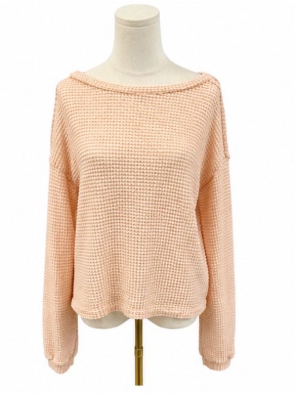 En Creme Waffle Knit Long Sleeve Sweater Top Medium Blush Pink